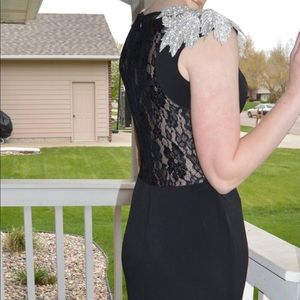 Black Prom Dress with beaded cap sleeves